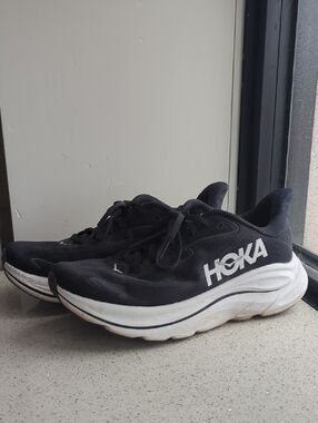 Hoka Clifton 10 Black and White Athletic Running Sneakers